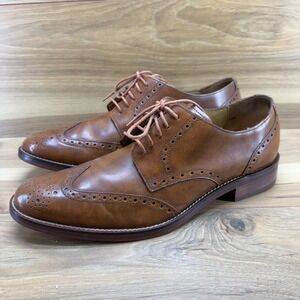 Cole Haan Grand Mens 9.5 M Cognac Leather Wingtip Dress Shoes